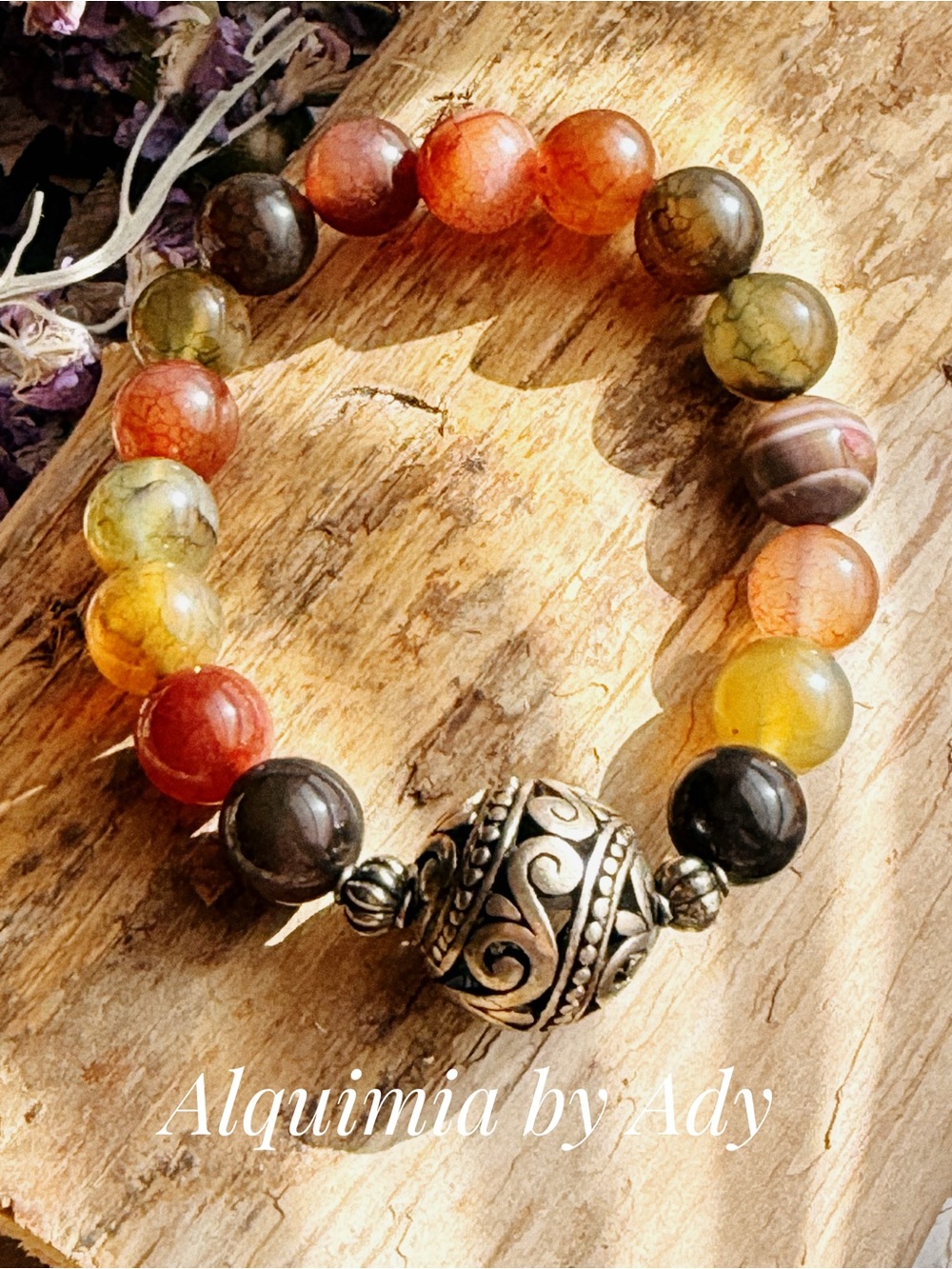 Statement silver Indian Agate beaded bracelet/protection for Taurus ♉️